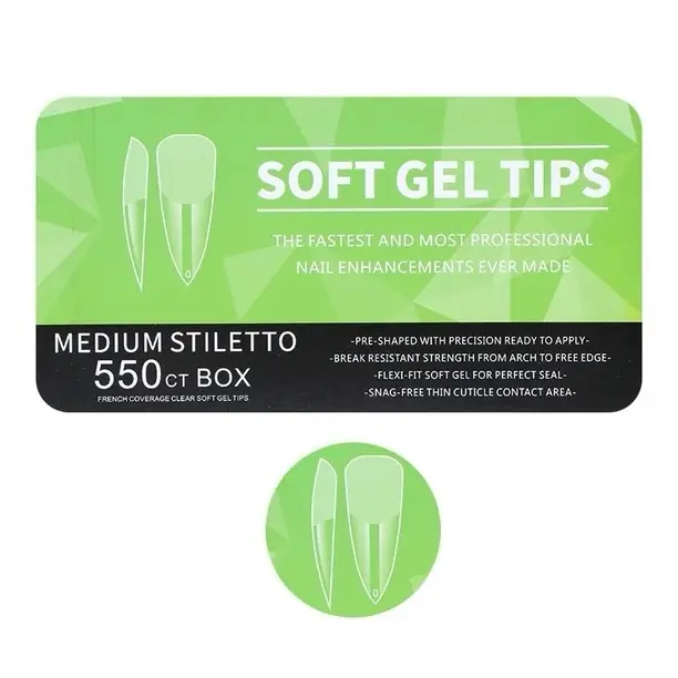 Tips soft gel - médium stiletto 550 unidades