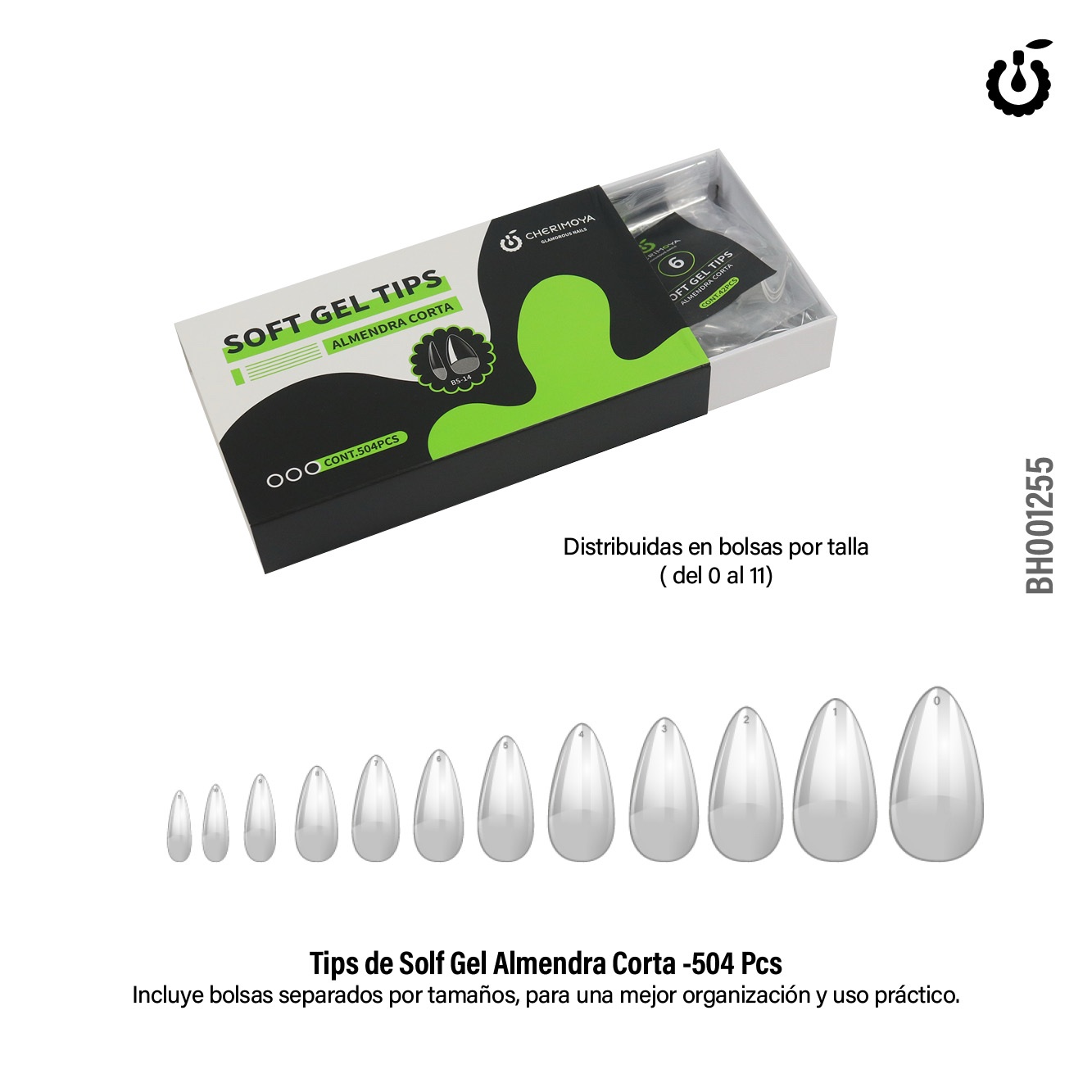 TIPS SOFT GEL ALMENDRA CORTA PRELIMADOS - CHERIMOYA  504pcs