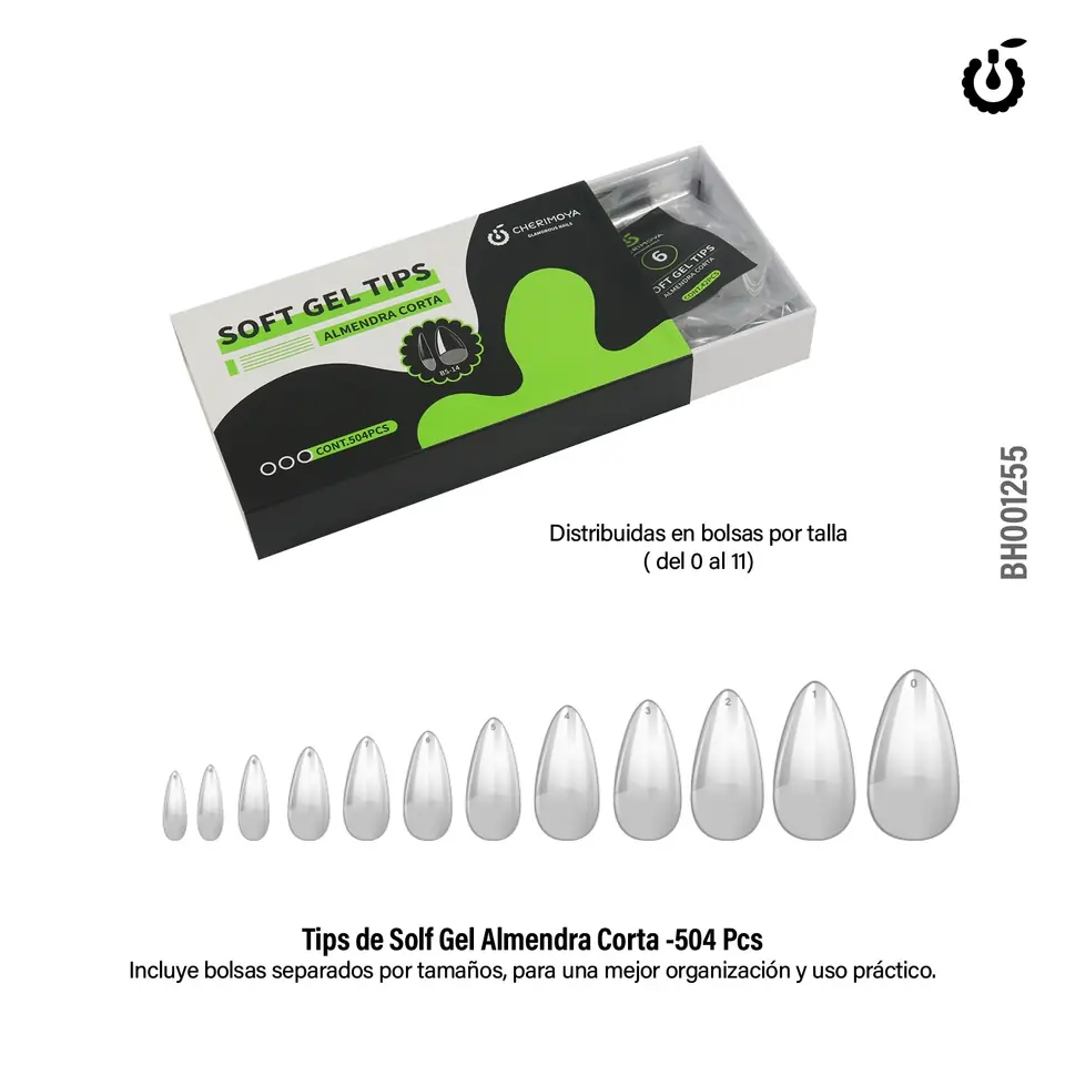 TIPS SOFT GEL ALMENDRA CORTA PRELIMADOS - CHERIMOYA  504pcs