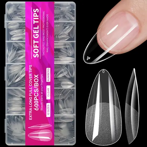 TIPS SOFT GEL - ALMENDRA 600 UNIDADES PRE LIMADAS