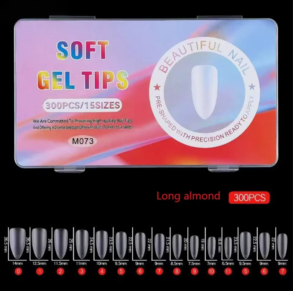 TIPS SOFT GEL X300 MEDIUM ALMENDRA PRE LIMADAS