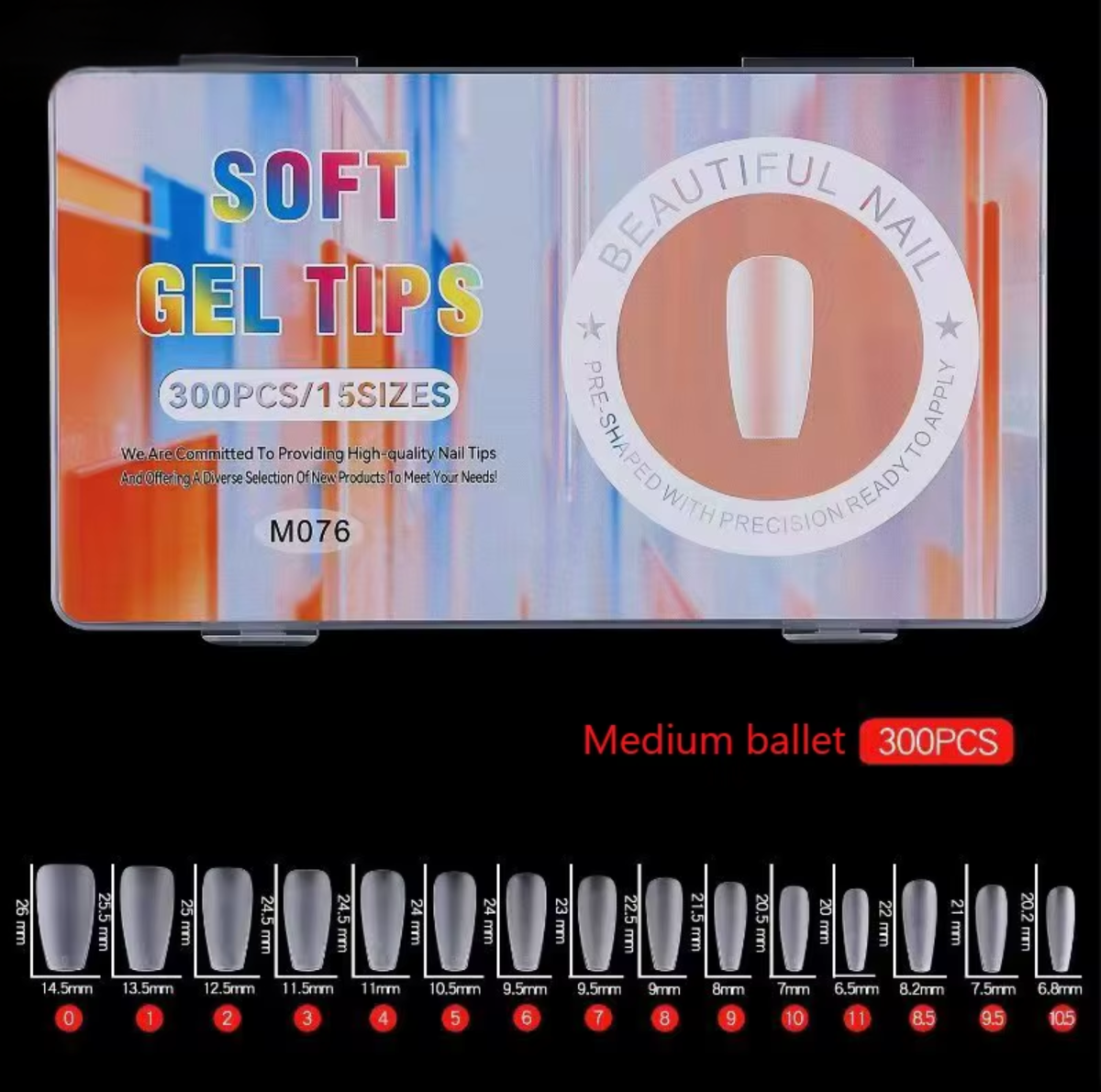 TIPS SOFT GEL X300 MEDIUM COFFIN PRE LIMADAS