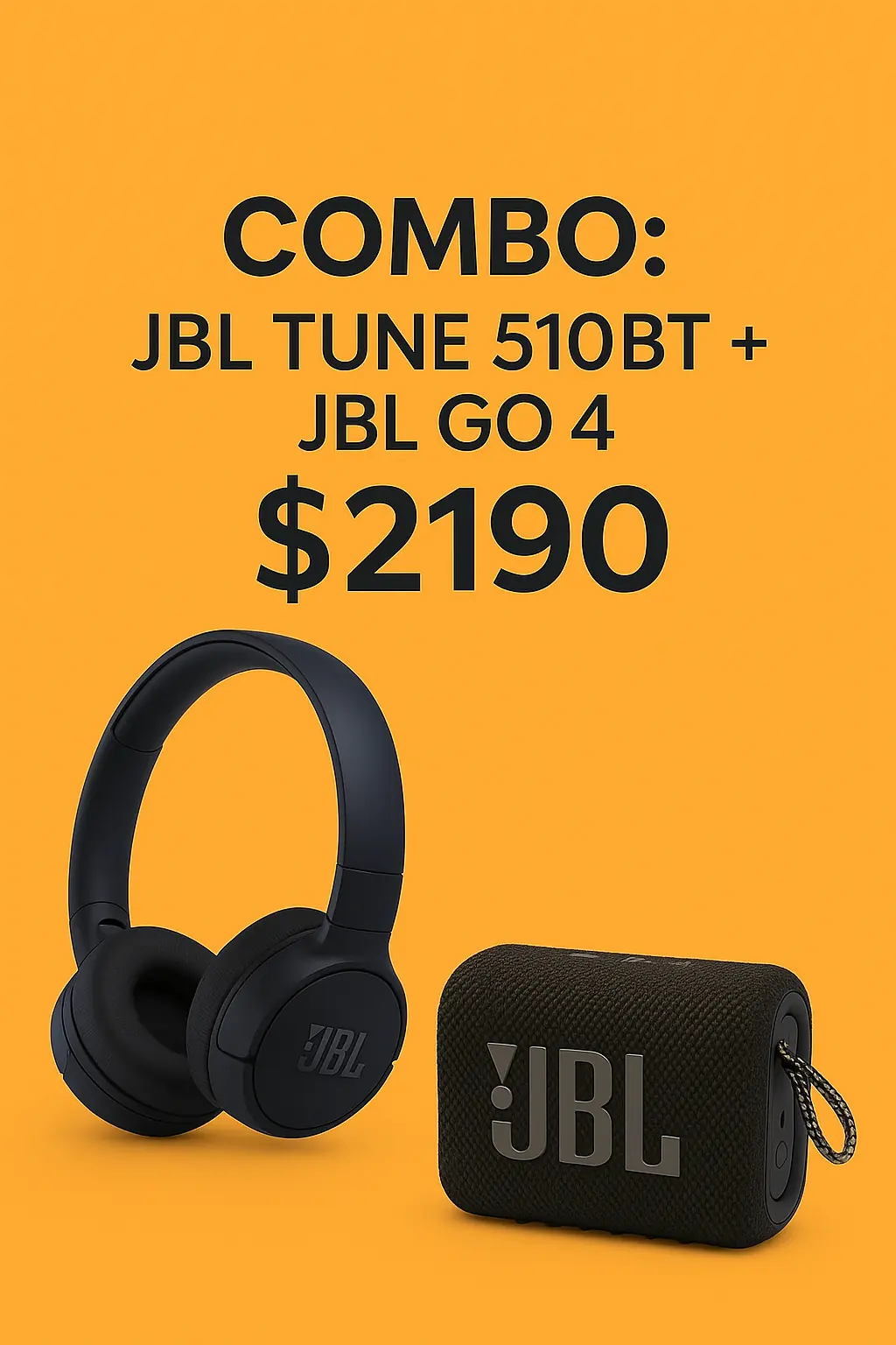 (Combo) JBL Go 4 o JBL Go 3 + JBL Tune 510BT (Negros) o JBL Tune 760BT (color el que haya en stock)