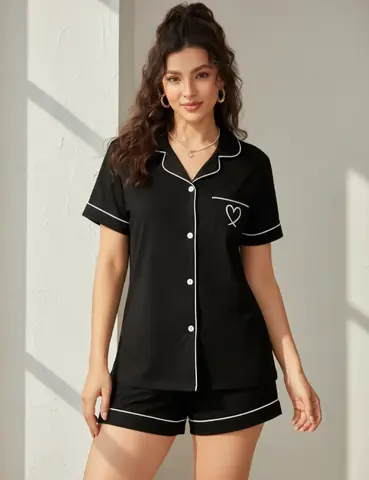 Pijama Modal Camisa y Short Negro