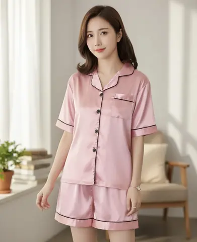 Pijama Satén Corto - Rosa brillante