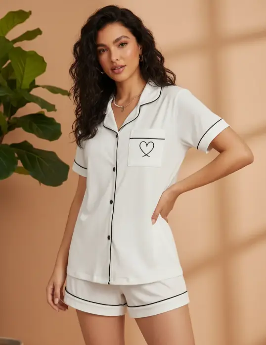 Pijama Modal Camisa y Short Blanco