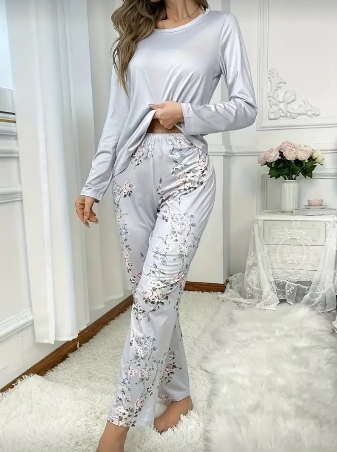 Pijama Modal Largo - Gris Celeste