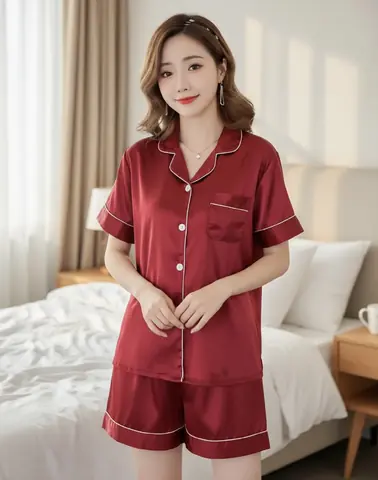 Pijama Satén Corto - Rojo Oscuro