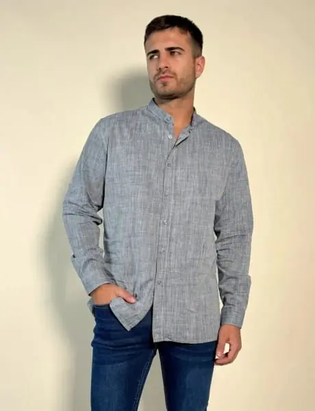 Camisa de lino Route 66 con cuello Mao del S al XXL