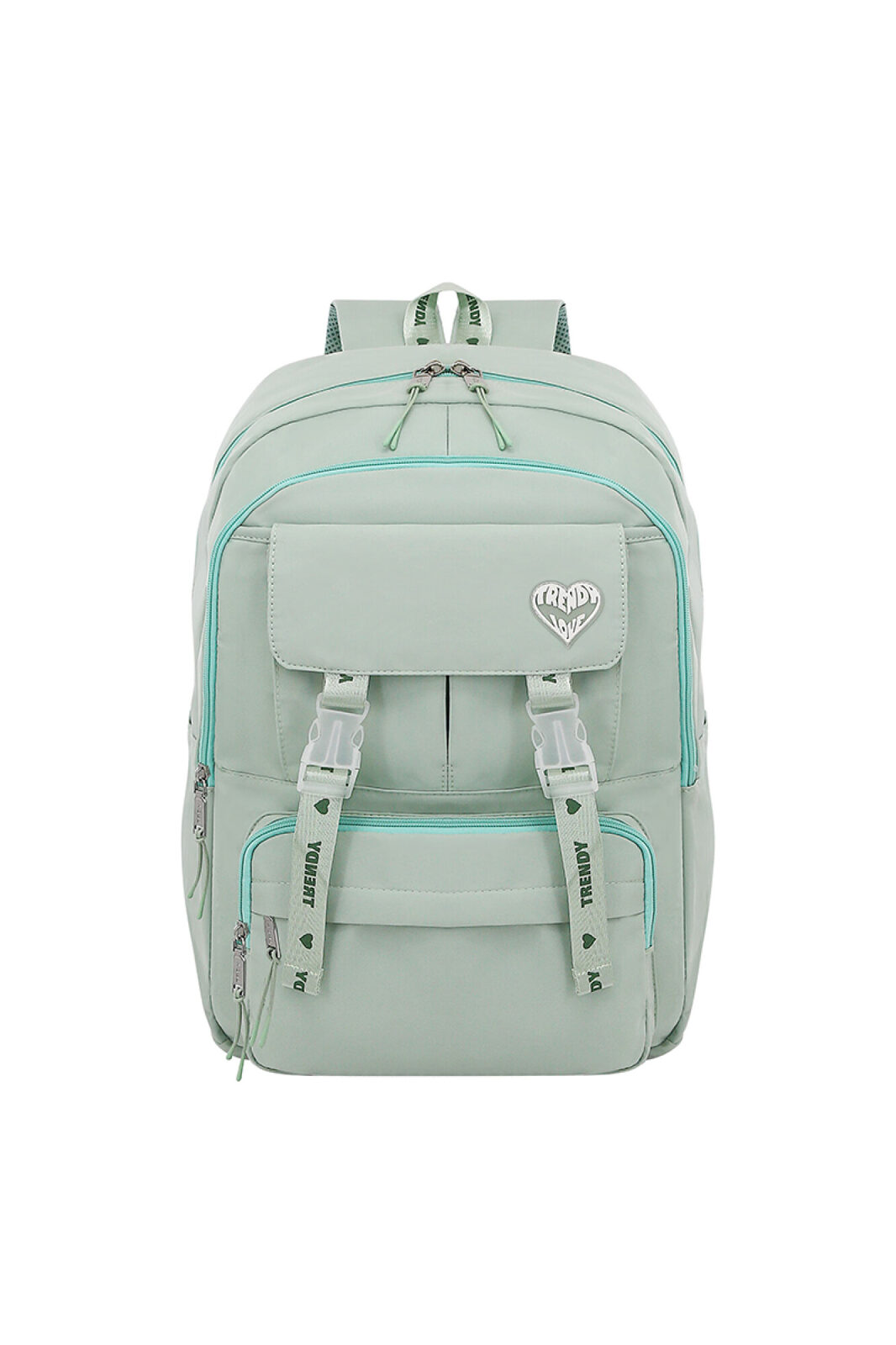 Mochila escolar Trendy con bolsillos verde agua