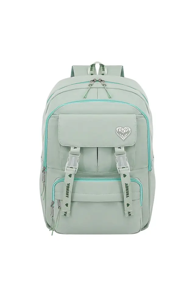 Mochila escolar Trendy con bolsillos verde agua