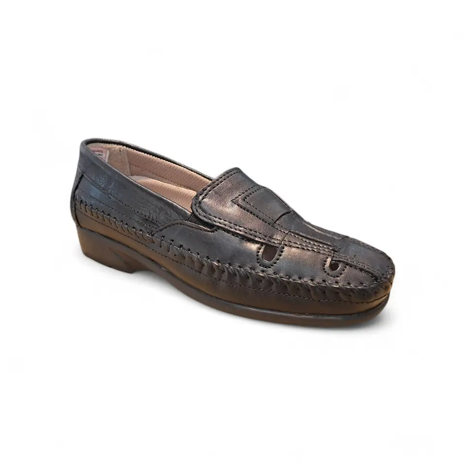 LIDERSTAR MOCASIN DE DAMA CUERO CALADO M29 NEGRO