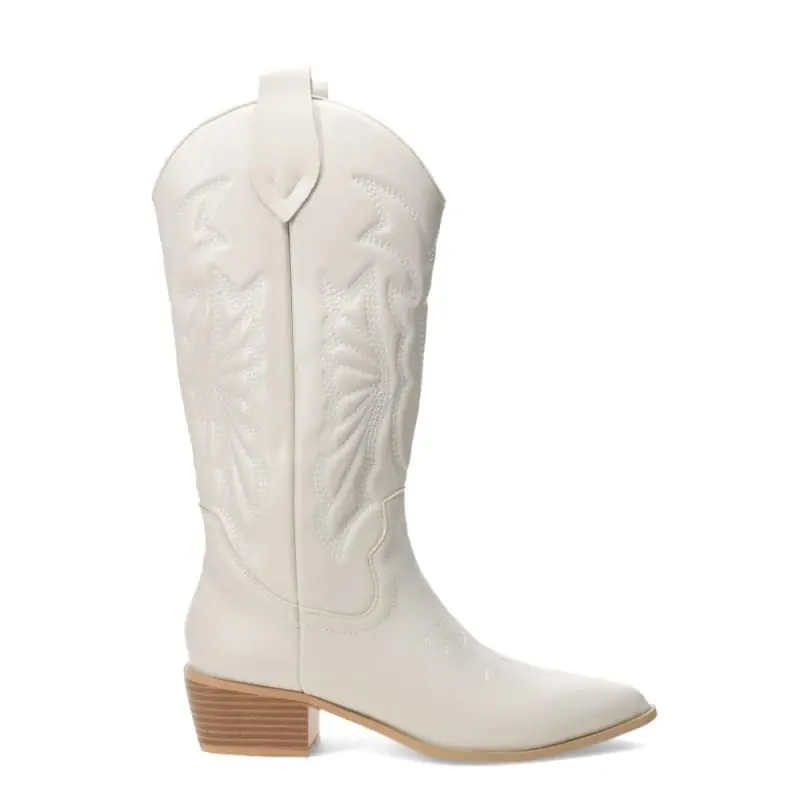 Bota Miss Carol EDNA tejana con diseño en la caña (blanco)