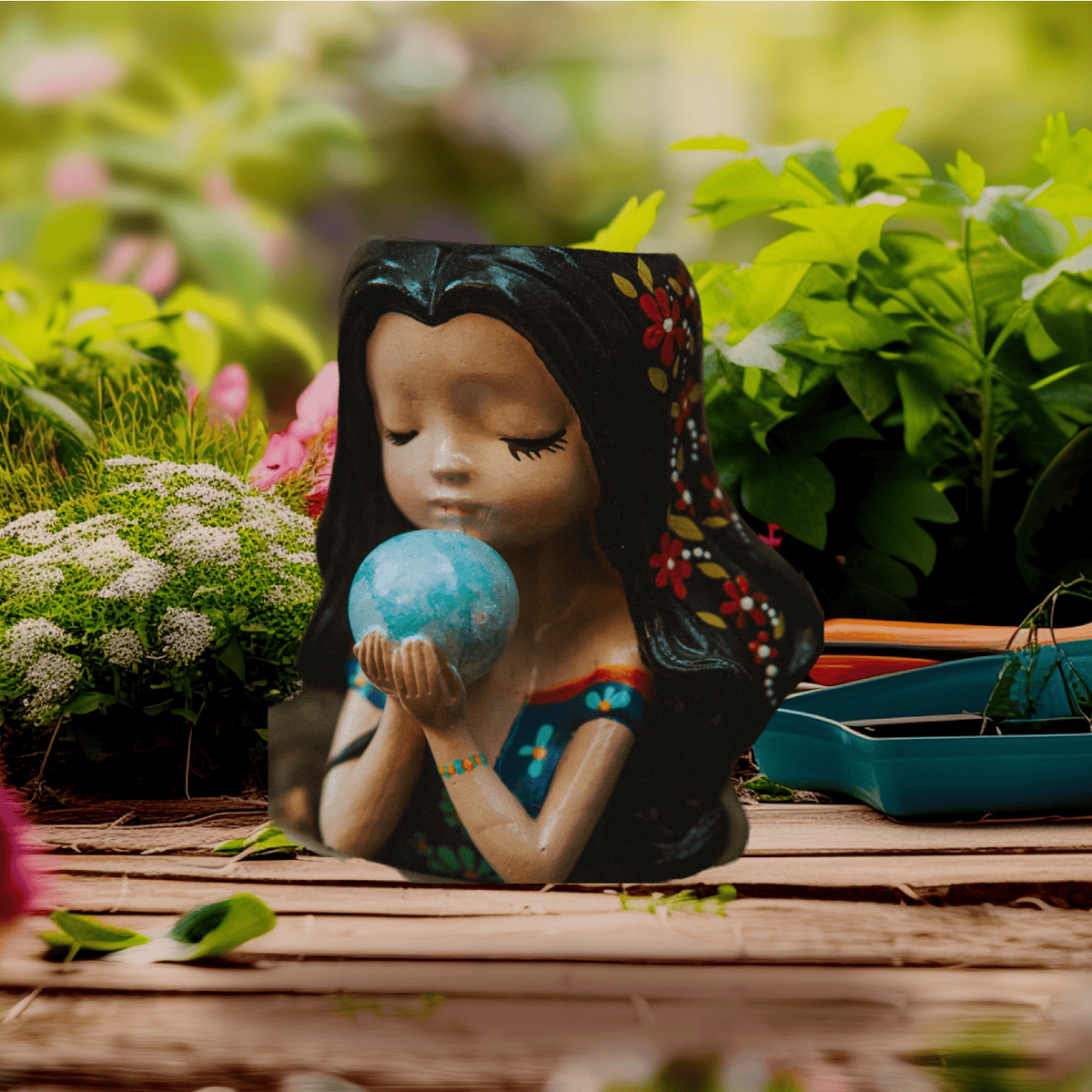 Guardiana azabache flores rojas.