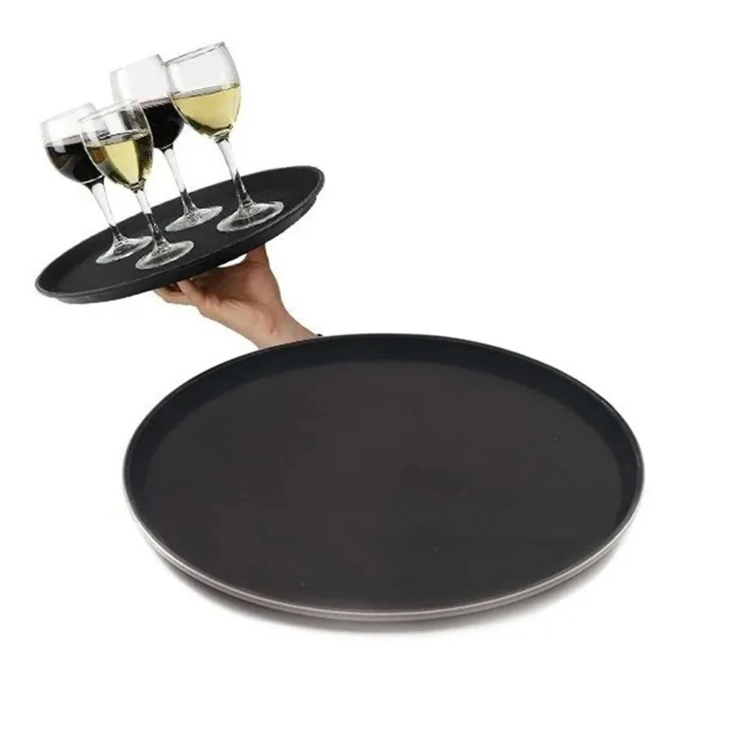 Bandeja de mozo redonda antideslizante - NEGRO
