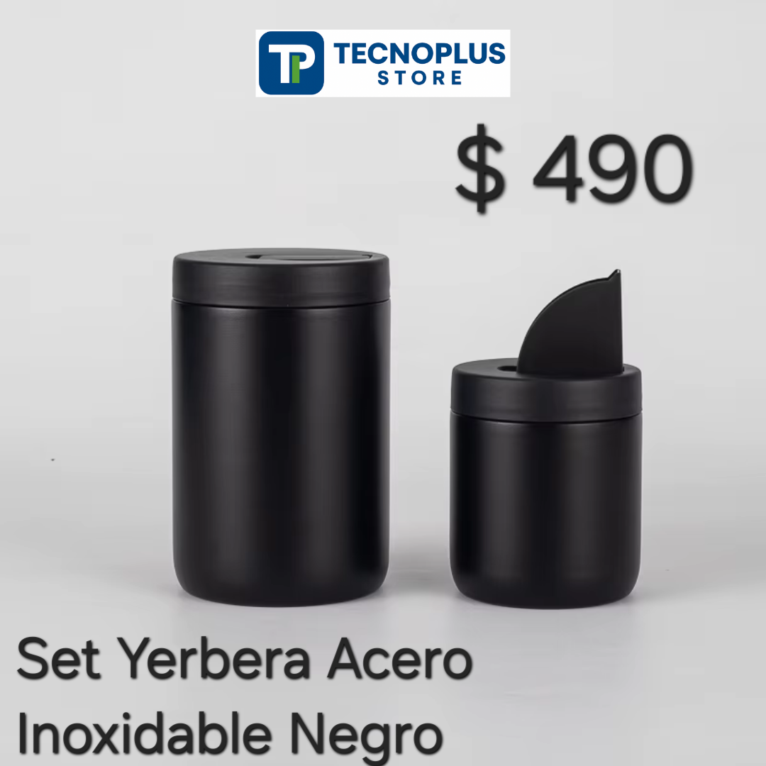 Set Yerbera Acero Inoxidable Negro