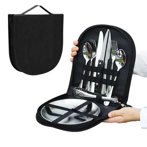 Set para picnic-acero inox- 2 personas con platos en estuche