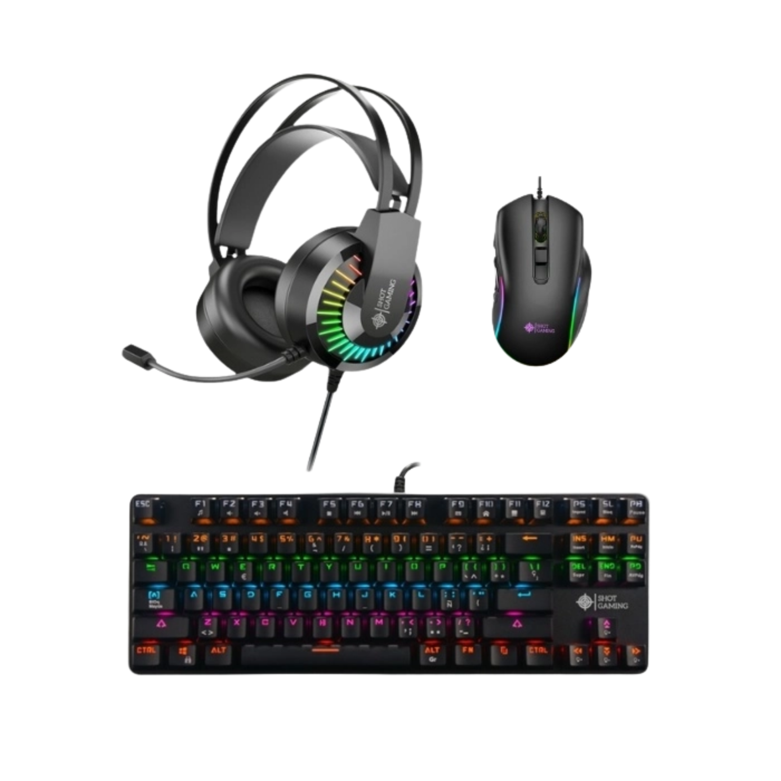 Combo Shot Gaming Teclado 919 + Mouse M850 + Auriculares GT68