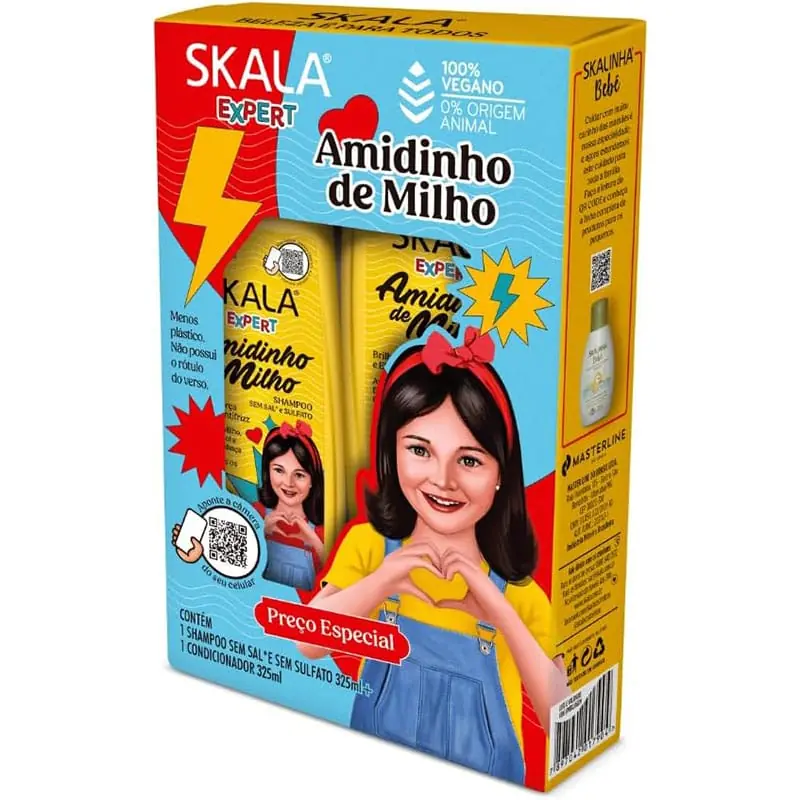 SHAMPOO SIN SAL SIN SULFATO Y ACONDICIONADOR SKALA AMIDINHO DE MILHO 325ML (LIBERADO)