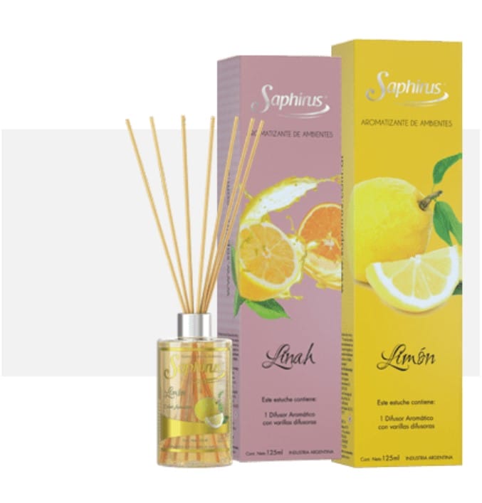 DIFUSOR AROMATICO CON VARILLAS DE RATAN 125ML - VARIAS FRAGANCIAS - SAPHIRUS