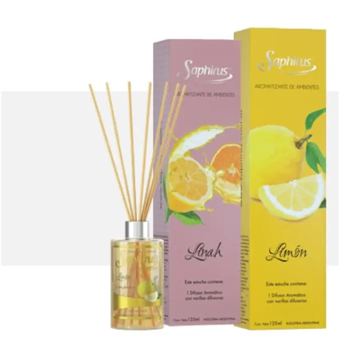 DIFUSOR AROMATICO CON VARILLAS DE RATAN 125ML - VARIAS FRAGANCIAS - SAPHIRUS