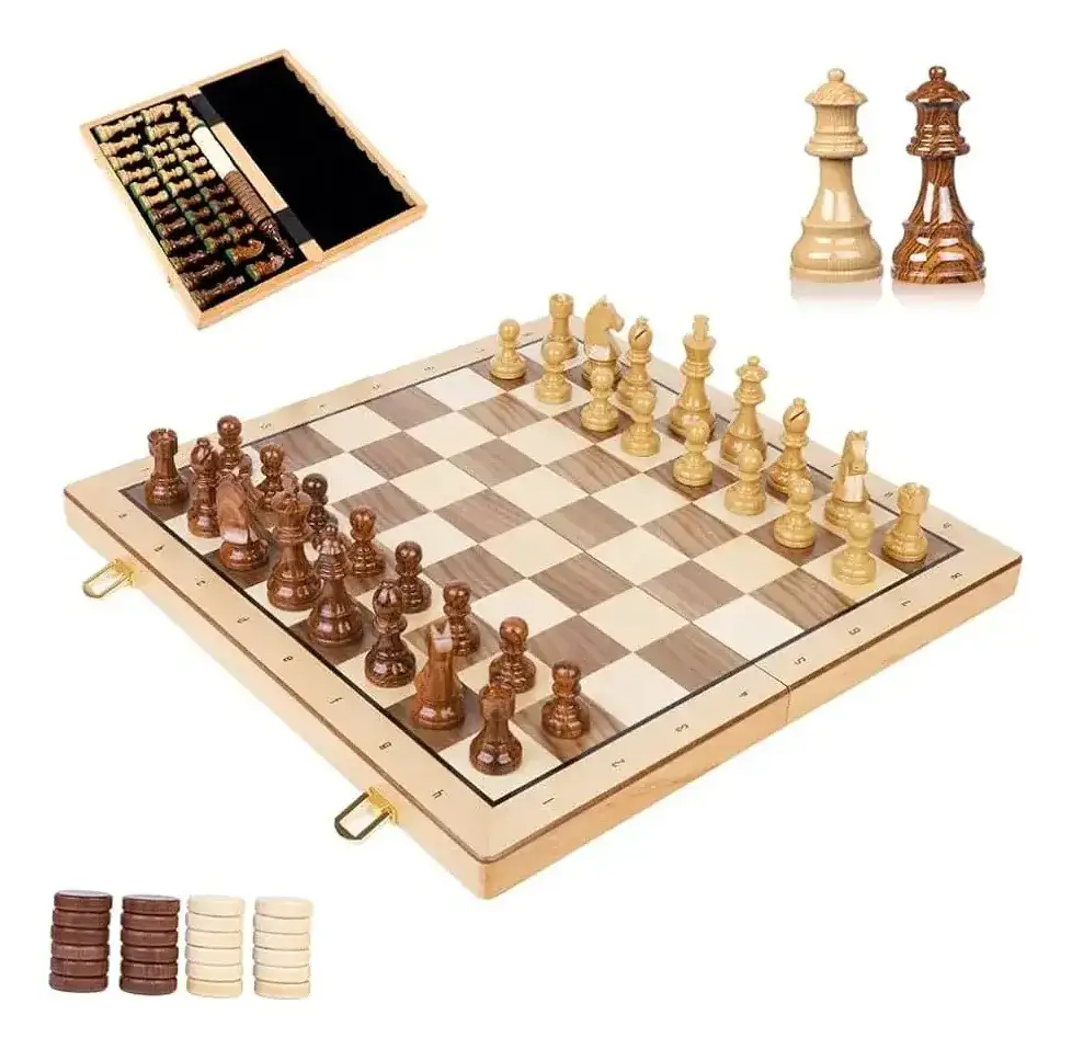 Juego Mesa 3 En 1 Ajedrez Damas Backgammon Tablero Plegable