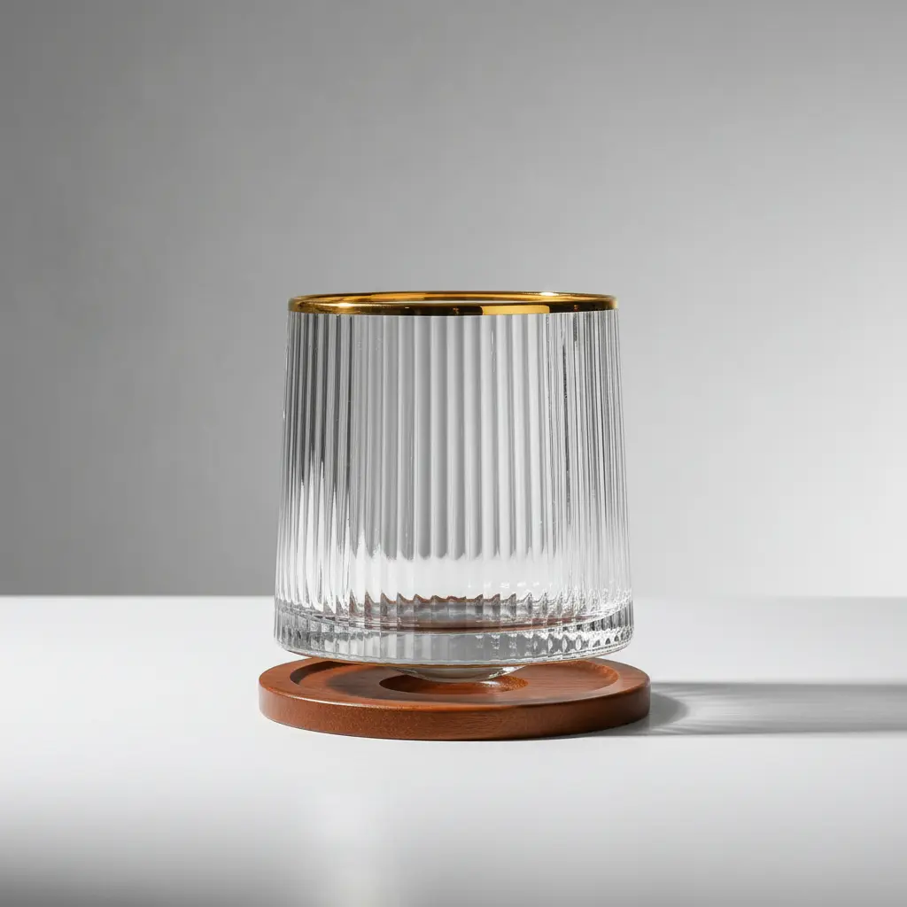 Vaso Whisky Base de Madera Giratorio Tragos Elegante