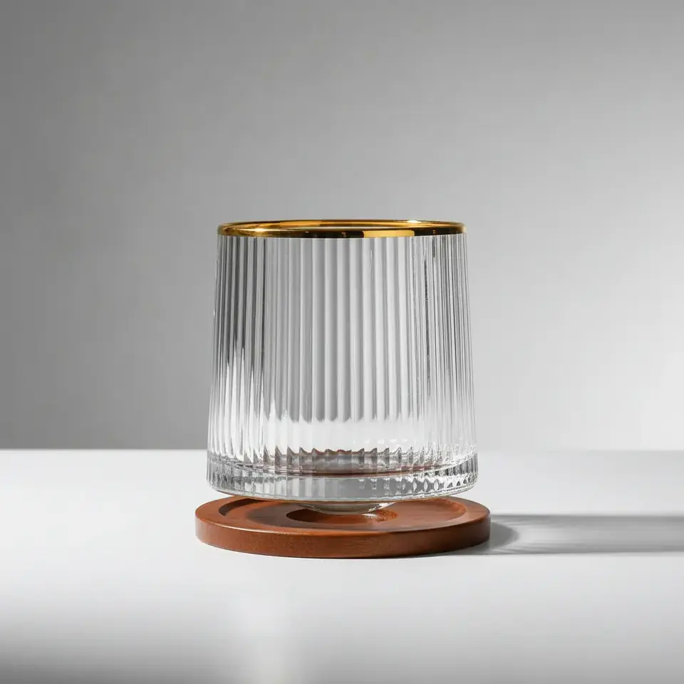 Vaso Whisky Base de Madera Giratorio Tragos Elegante