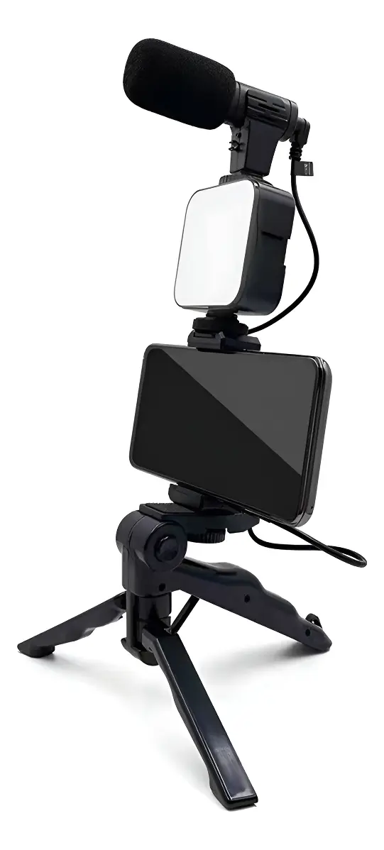 Set Micrófono Luz Trípode Control Bluetooth Soporte Celular