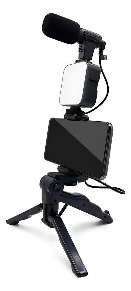 Set Micrófono Luz Trípode Control Bluetooth Soporte Celular