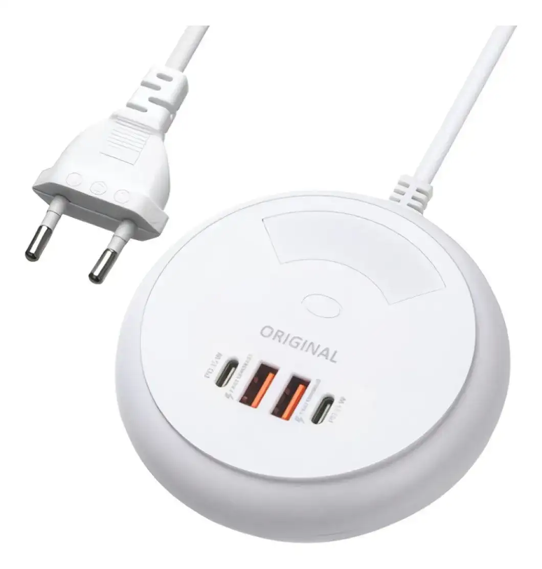 Zapatilla Alargue Adaptador Cargador 2 Usb 2 Tipo-c Led Blanco