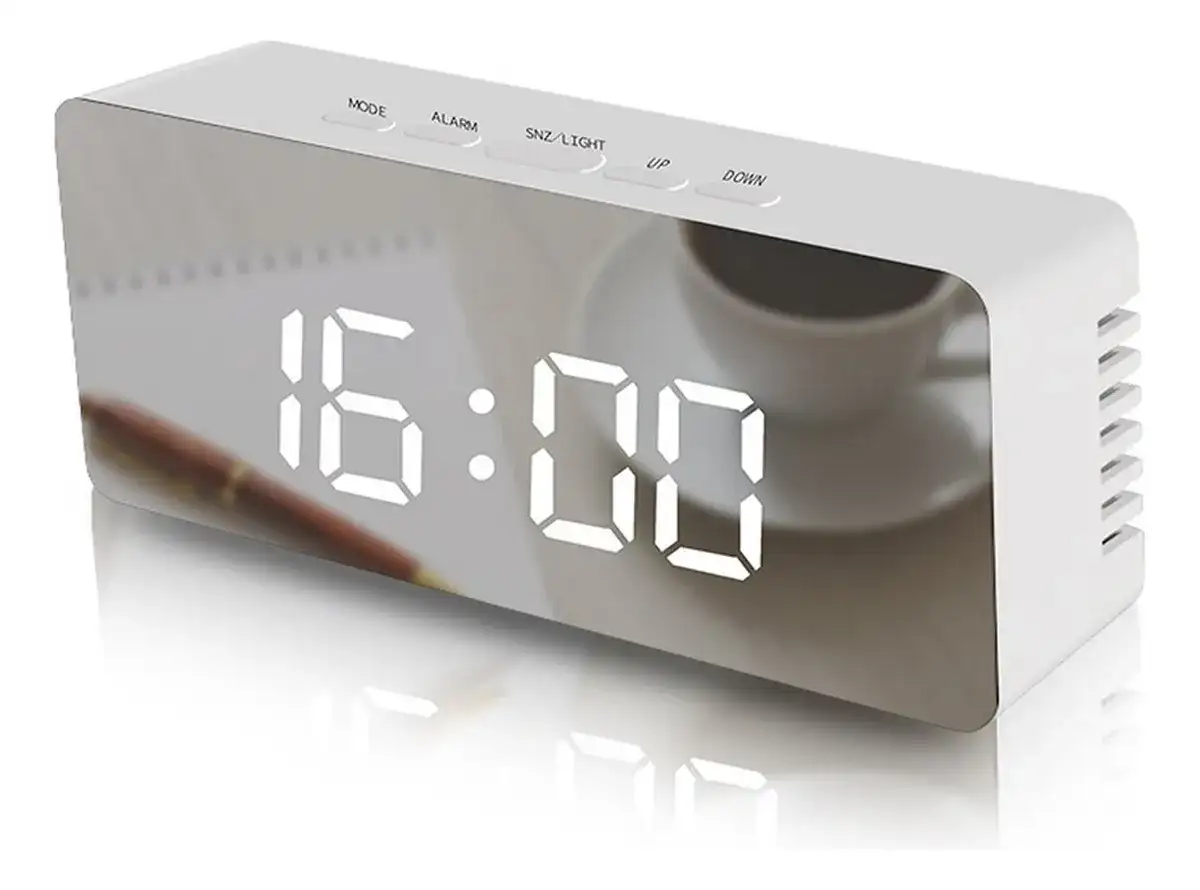 Reloj Despertador Espejo C/termometro Blanco