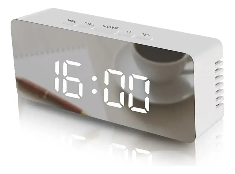 Reloj Despertador Espejo C/termometro Blanco