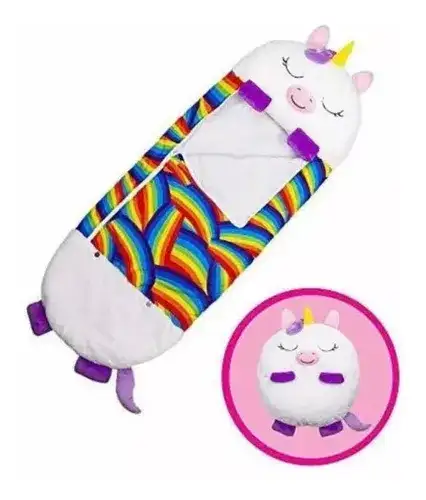 Sleeping Bolsa De Dormir Para Niños Peluche Almohada Diseño Unicornio Blanco y Tiburón