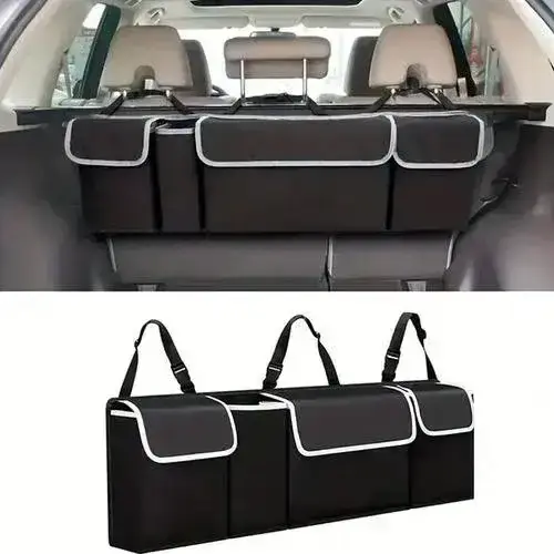 Organizador De Auto Baúl Maletero Plegable Valija Respaldo Borde Gris Negro