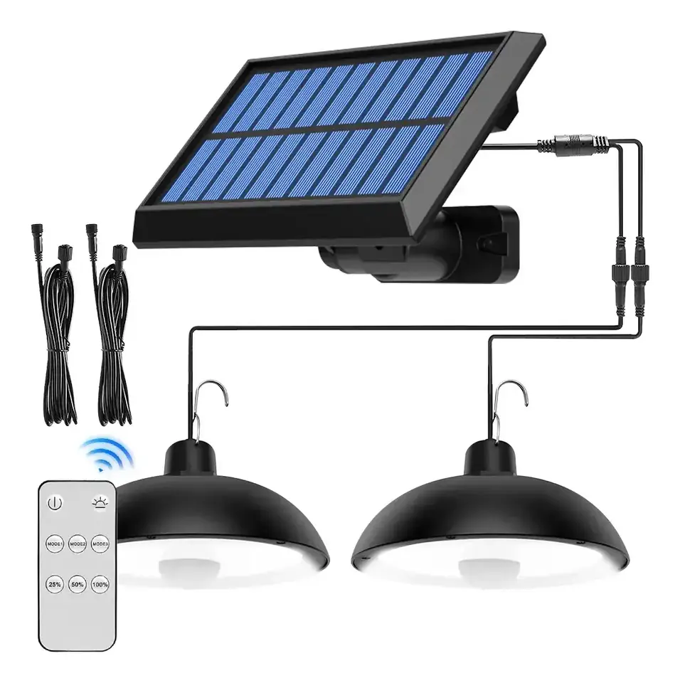 Kit 2 Lámparas Solares Colgantes Interior Exterior Control
