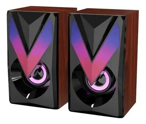 Parlantes Pc Computadora Luces Led Madera Multimedia