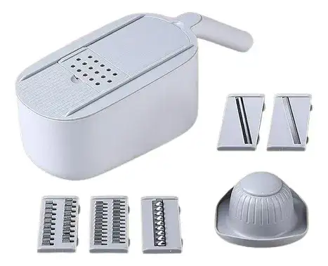 Rallador Rebanador Cortadora 6 En 1 Multifunción Contenedor Gris