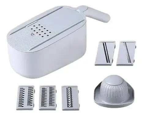 Rallador Rebanador Cortadora 6 En 1 Multifunción Contenedor Gris