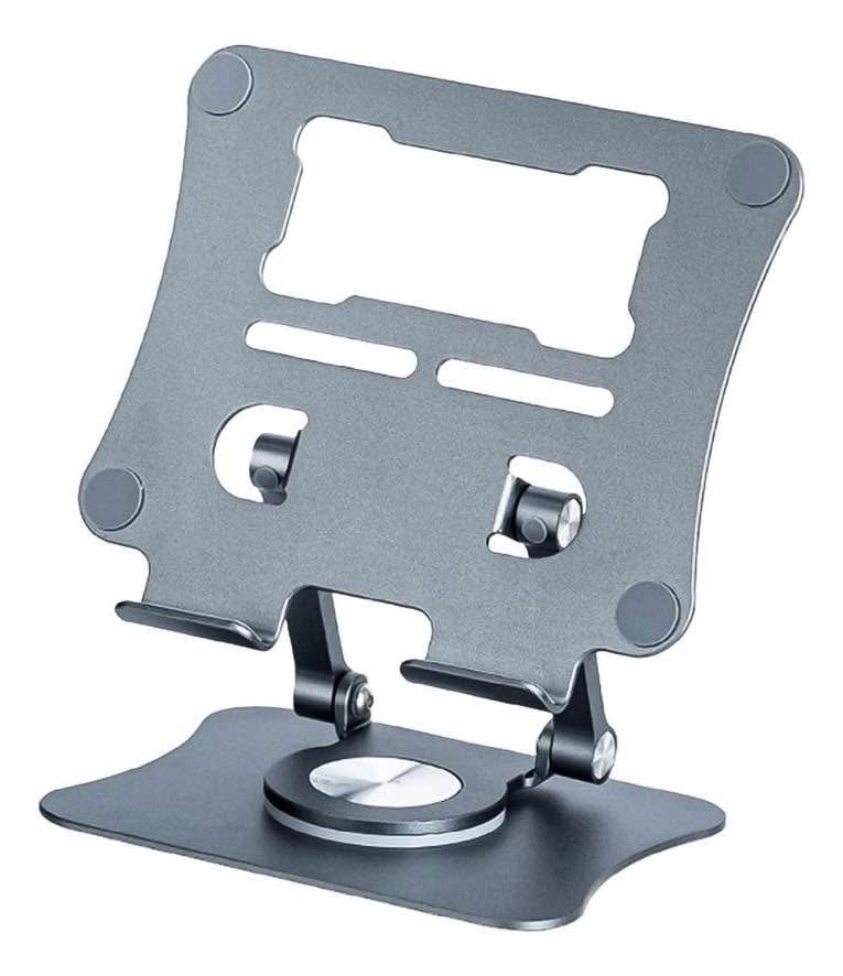 Soporte Tablet Pc Aluminio Giratorio Plegable Escritorio Gris