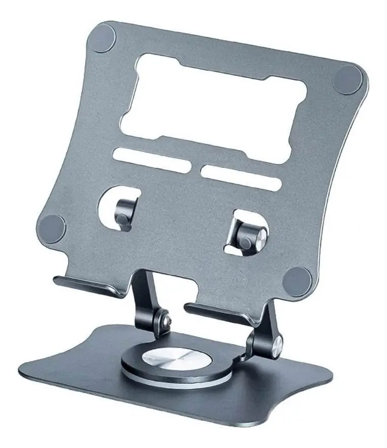 Soporte Tablet Pc Aluminio Giratorio Plegable Escritorio Gris