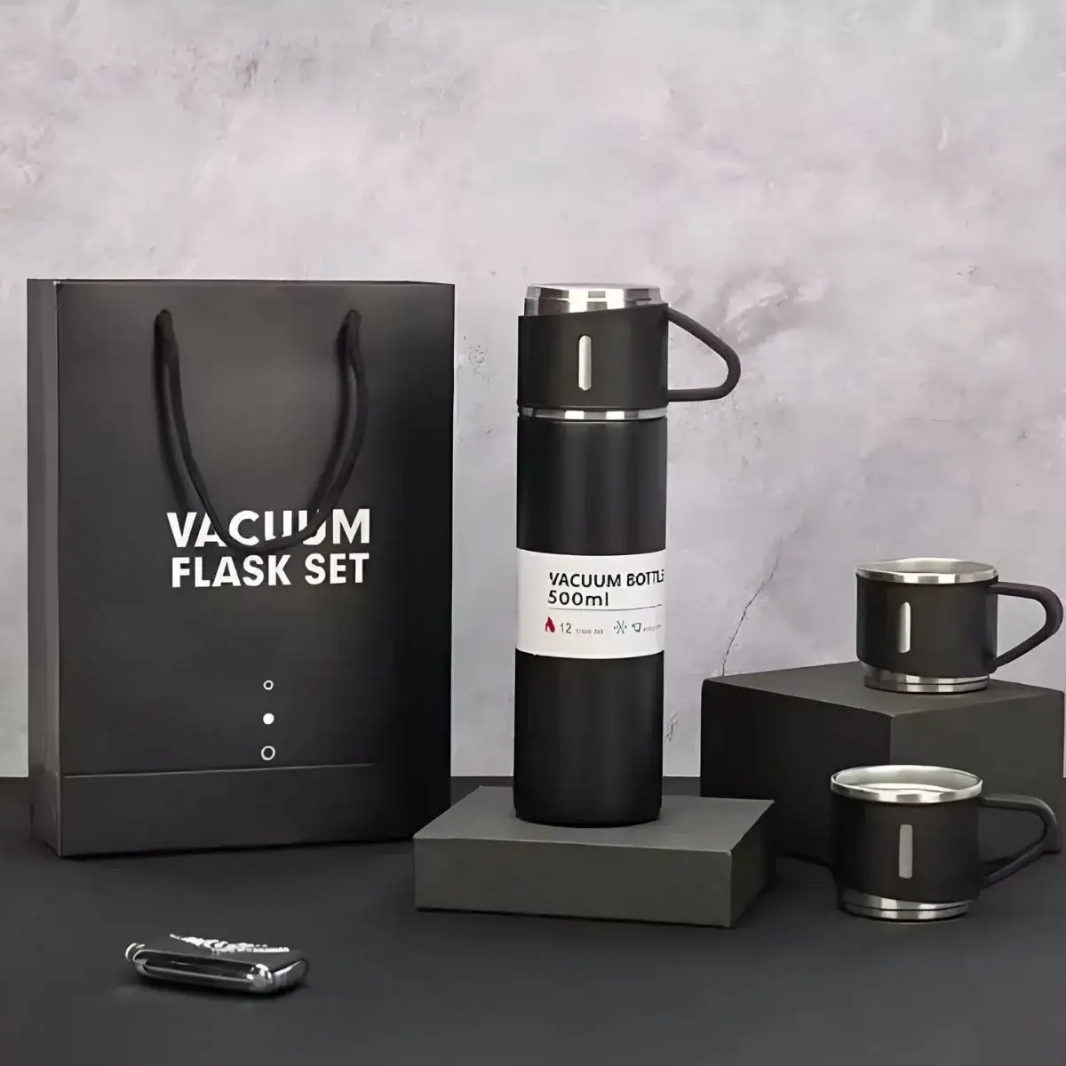 Termo 500 Ml Set Termo Con 3 Tazas Mantiene Temperatura