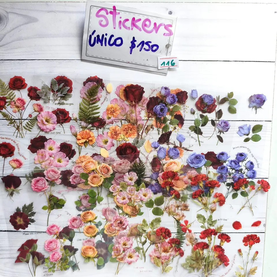 Planchas de stickers pet flores 116