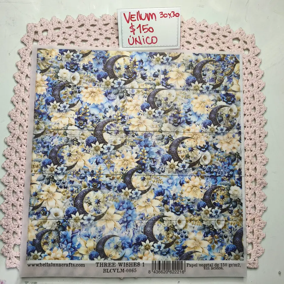 Vellum 30x30 flores azules y lunas