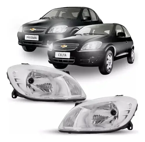 Par de Faros Delanteros Cromados para Chevrolet Celta 2006 a 2016 y Prisma 2007 a 2012
