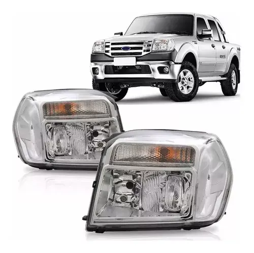 Par de faros Ford Ranger 2010 2011 2012 Máscara cromada