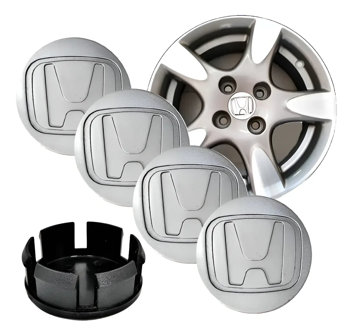 Juego de 4 tapacubos centrales para llantas Honda Fit, City y Civic - Plateado
