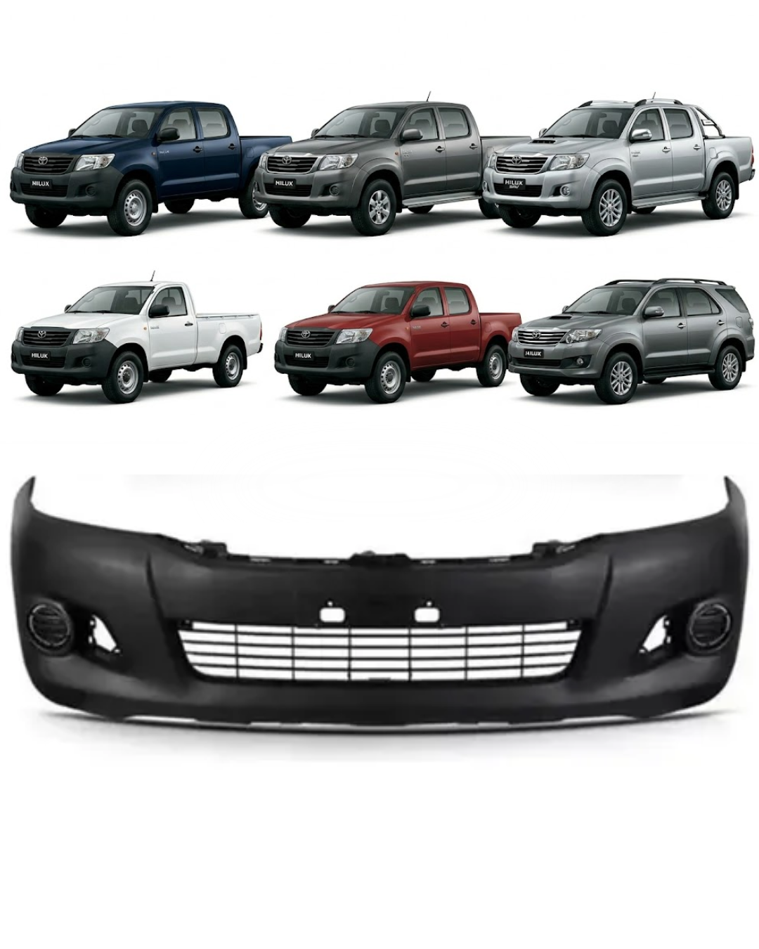 Paragolpes Delantero Negro Texturado (Con Agujeros para Fender) - Toyota Vigo / Hilux (Modelos 2012 a 2015 - Fase 3)