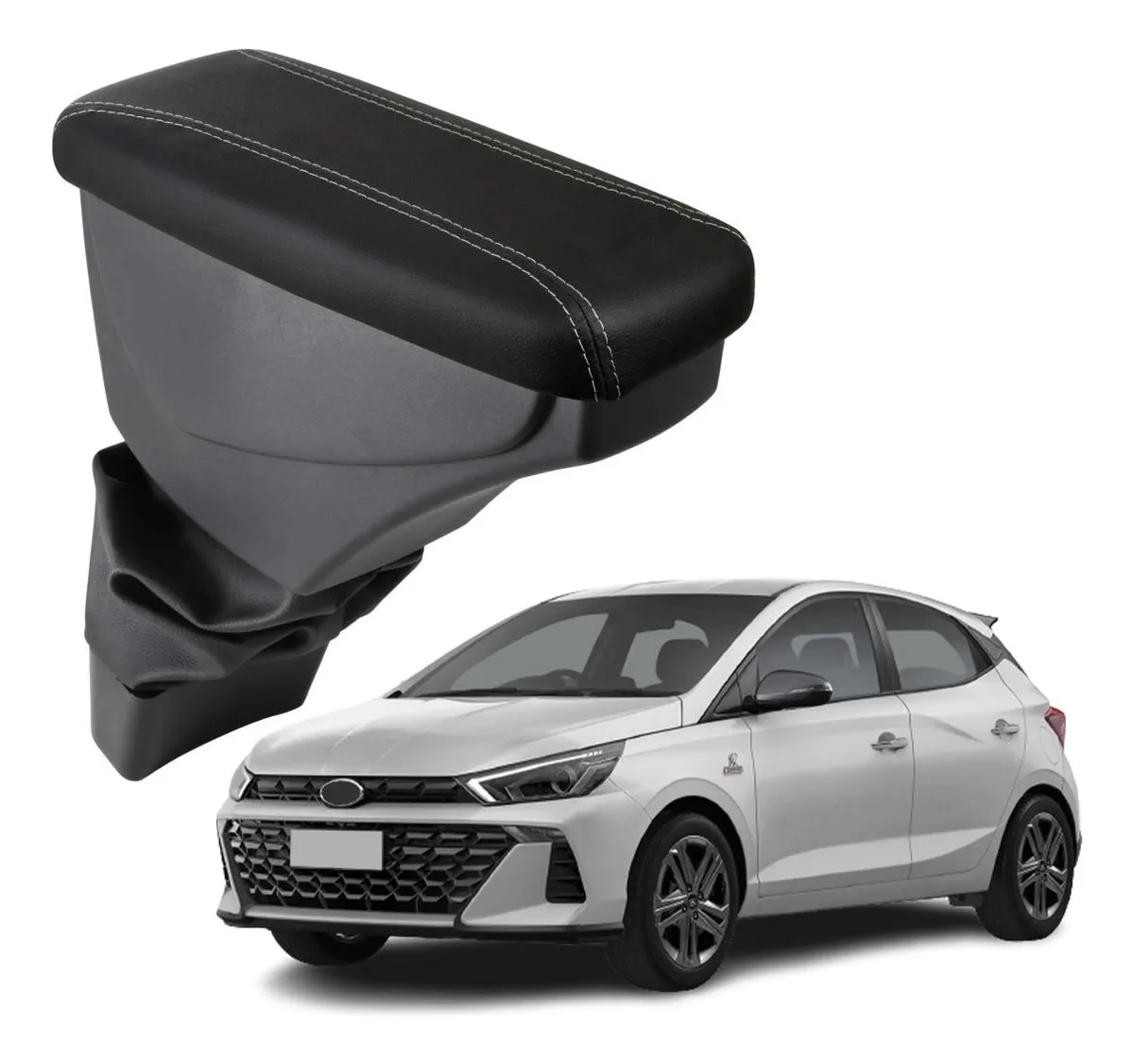 Reposabrazos Hyundai Hb20 Cuero Costuras Negras Cuero Gris