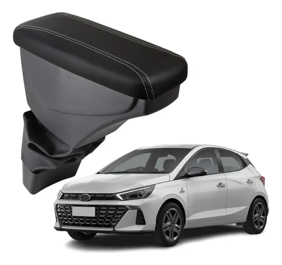 Reposabrazos Hyundai Hb20 Cuero Costuras Negras Cuero Gris